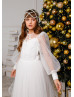 Long Sleeves Ivory Lace Tulle Flower Girl Dress Communion Dress